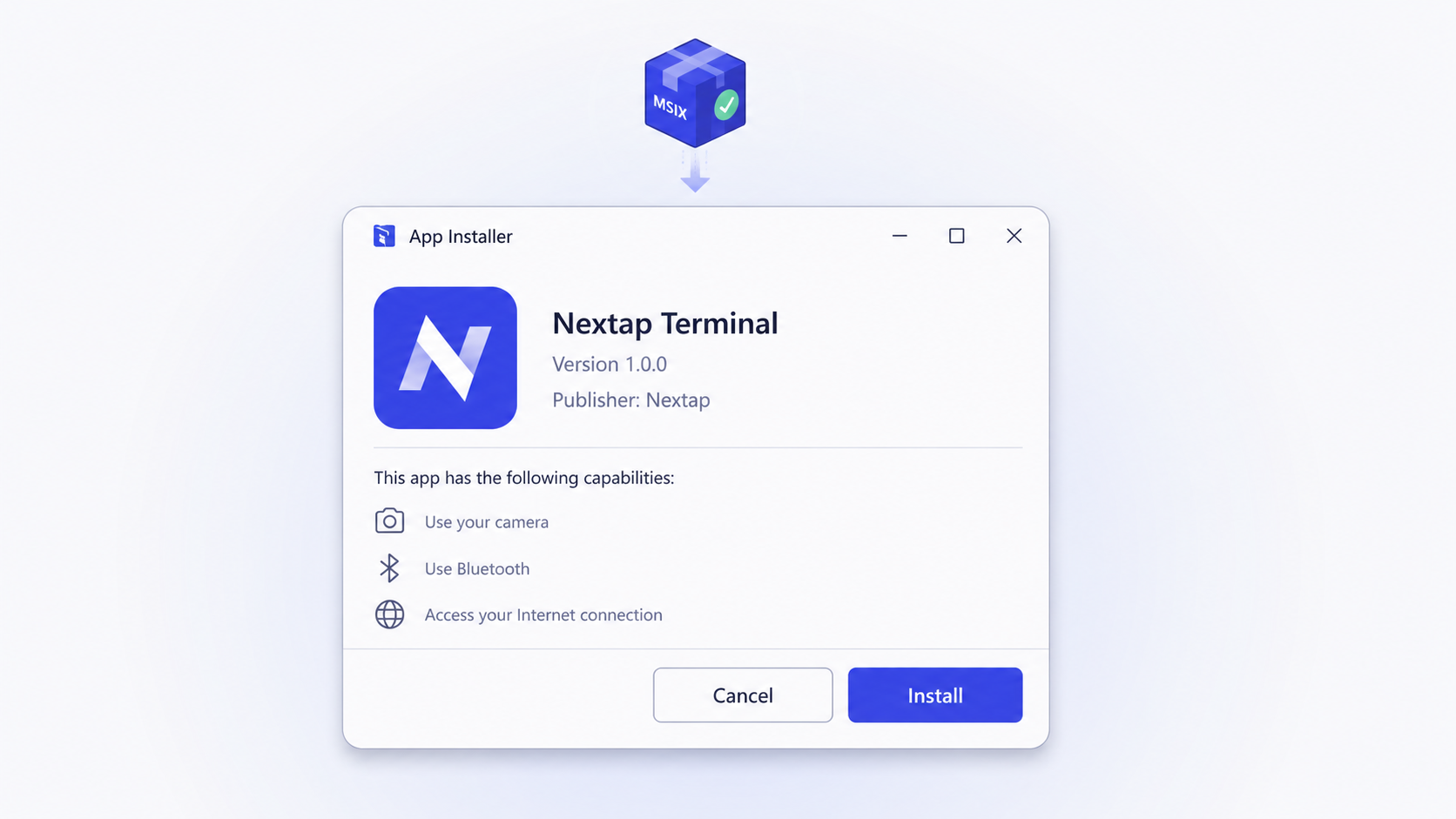 MSIX インストーラ — 「インストール」ボタンが表示された状態のイメージ